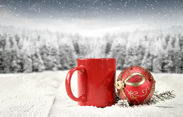 Picture winter, snow, New Year, Christmas, mug, Christmas, winter, snow, Christmas ball, Merry Christmas, Xmas, ball, …