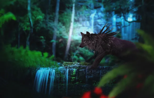 Picture forest, nature, wolf, fantasy, by Fiirewolf