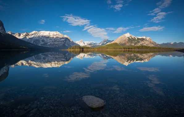 Picture mountains, lake, reflection, Canada, Albert, Alberta, Canada, Canadian Rockies, Canadian Rockies, Upper Kananaskis Lake, Sarrail …