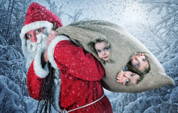 Picture Snow, New Year, Children, Christmas, Girls, Santa Claus, Santa Claus