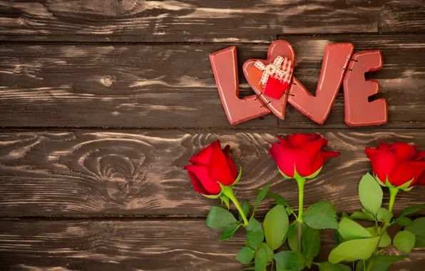 Picture hearts, red, love, heart, wood, romantic, Valentine's Day, gift, roses, red roses