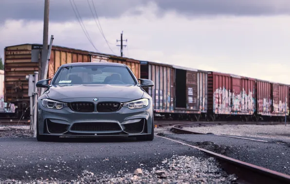 Picture BMW, Front, F82, Sight, Graphite, Railway station, Railroad tracks
