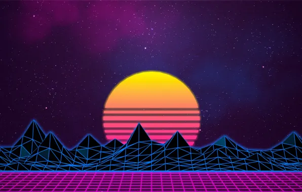 Picture The sun, The sky, Mountains, Music, Stars, Neon, Space, Graphics, Synthpop, 80's, Synth, Synth-pop, Sinti