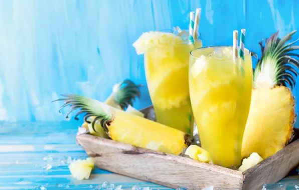 Picture ice, juice, glasses, pineapple, fresh, tube