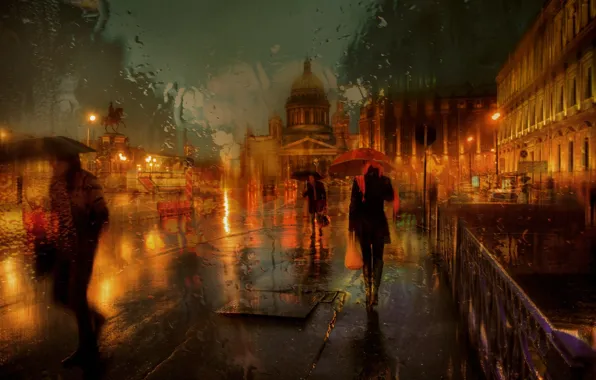 Picture people, rain, street, Saint Petersburg, Russia