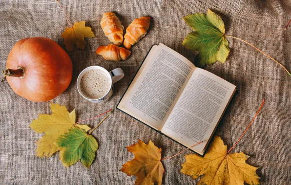 Picture leaves, Coffee, pumpkin, book