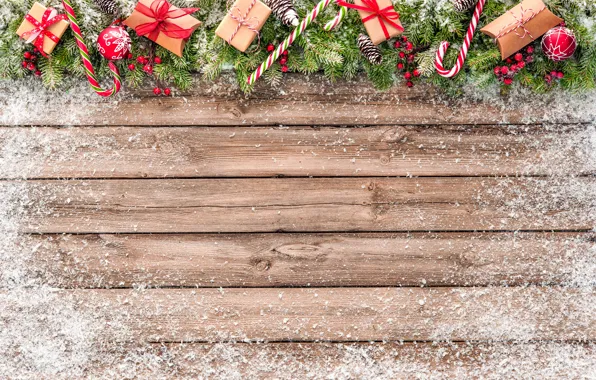 Picture branches, Board, New Year, Christmas, candy, gifts, christmas, balls, wood, snow, merry christmas, decoration, fir …