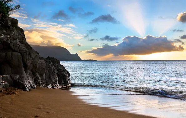 Picture the ocean, rocks, coast, Hawaii, Kauai