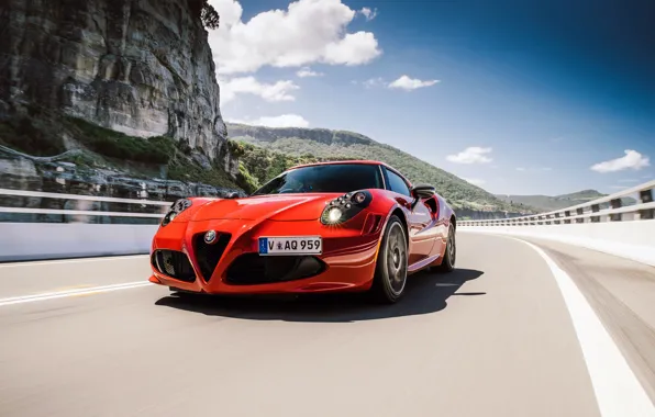 Picture car, Alfa Romeo, red, road, mountains, speed, Alfa Romeo 8C, Alfa 8C