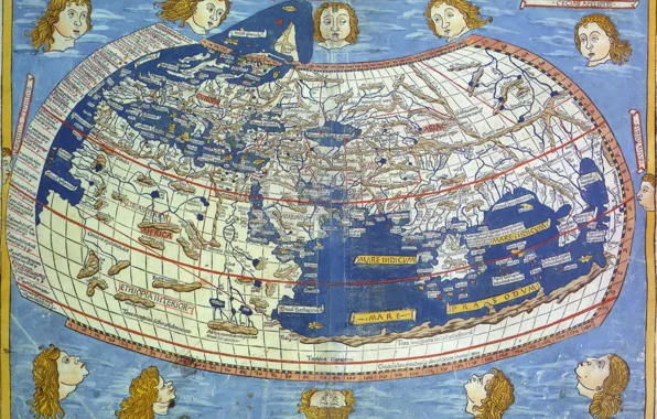 Picture travel, world map, geography, attributed to Ptolemy