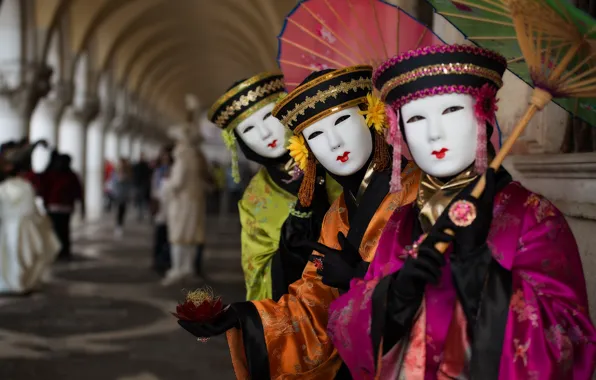 Picture umbrella, mask, Italy, costume, Venice, carnival