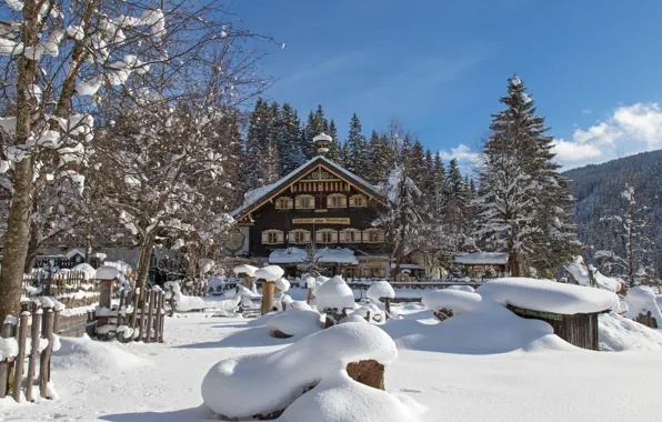 Picture winter, snow, trees, house, Austria, village, the snow, Austria, winter's tale, Filzmoos, Filzmoos