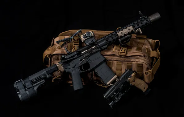 Picture gun, American, satchel, AR-15, a semi-automatic rifle