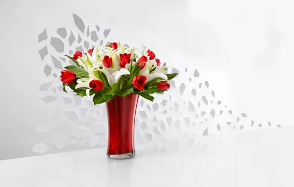 Picture Lily, bouquet, tulips, vase