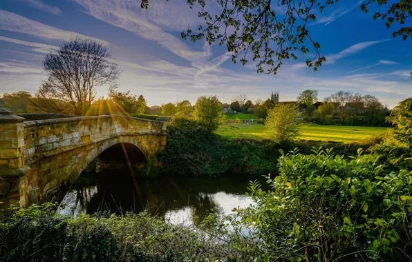 Picture bridge, river, England, Kent, the bushes, England, Kent, River Medway, the river Medway, Penshurst, Penshurst