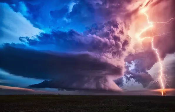 Picture field, clouds, clouds, storm, zipper, lightning, cyclone