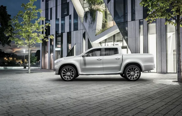 Picture white, the city, tree, the building, Mercedes-Benz, pickup, X-Class Concept