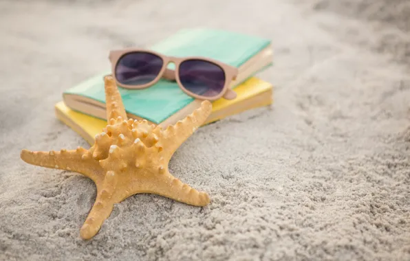 Picture sand, sea, beach, summer, stay, star, glasses, book, summer, beach, vacation, sand, vacation, starfish, sunglasses