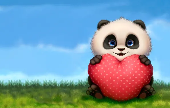 Picture summer, smile, mood, holiday, heart, art, Panda, pillow, Valentine, clearing, children's