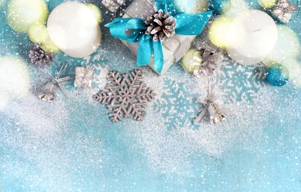Picture snow, decoration, snowflakes, candles, New Year, Christmas, Christmas, wood, blue, Merry Christmas, Xmas, decoration