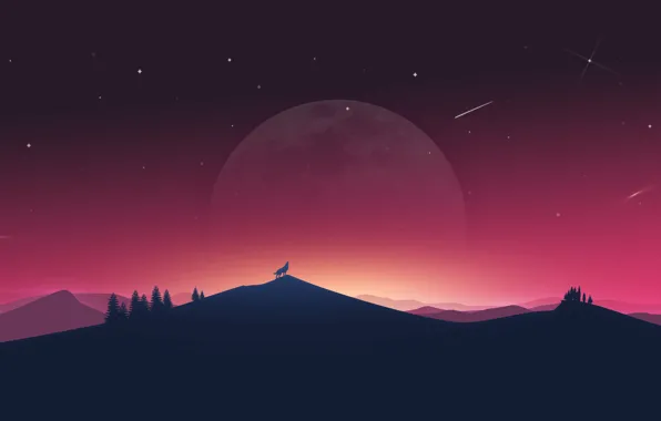 Picture sunset, the moon, wolf, art, wolf