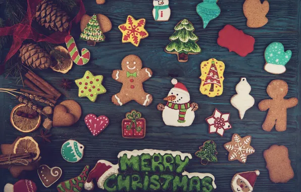 Picture New Year, cookies, Christmas, wood, Merry Christmas, cookies, decoration, gingerbread, gingerbread