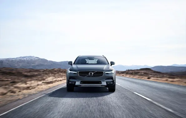 Picture Volvo, Car, Road, Silver, Cross Country, Drive, Universal, 2017, V90