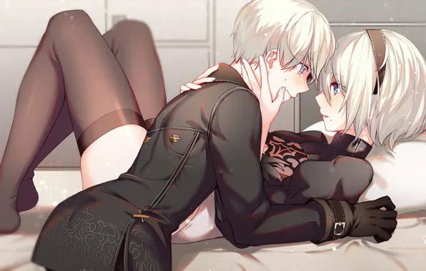 Picture girl, romance, guy, two, Nier Automata