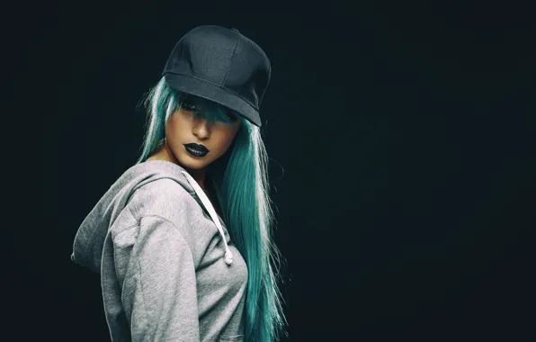 Picture hat, female, make up, blue hair