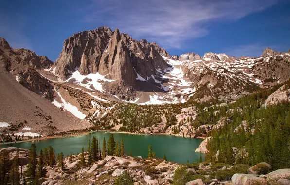 Picture mountains, lake, the slopes, CA, California, Sierra Nevada, John Muir Wilderness, Temple Crag, Third Lake, …