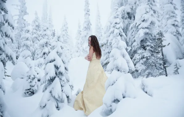 Picture forest, girl, snow, frost, cold, Lichon, Cold Winter