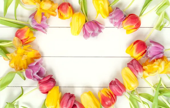 Picture flowers, bouquet, spring, colorful, tulips, fresh, wood, flowers, beautiful, tulips, spring, bright