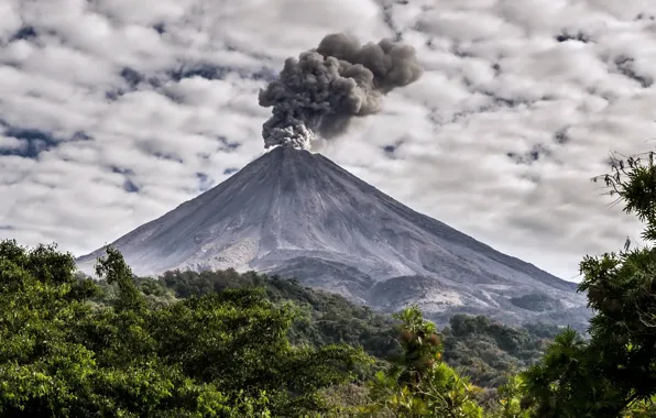 Picture the sky, nature, smoke, Volcano of Fire of Colima