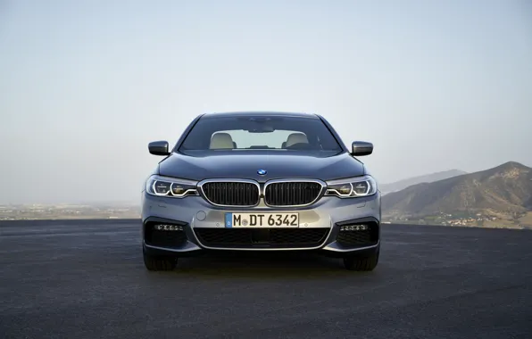Picture the sky, mountains, grey, BMW, sedan, front view, Playground, 540i, 5, M Sport, four-door, 2017, …