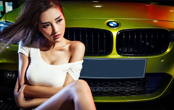 Picture auto, look, Girls, BMW, Asian, beautiful girl, sitting on the machine