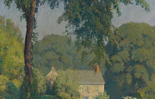 Picture trees, landscape, house, picture, Daniel Garber, Summer silence
