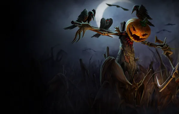 Picture axe, dark, Halloween, moon, night, holiday, pumpkin, scary, scarecrow, spooky, crows, crescent