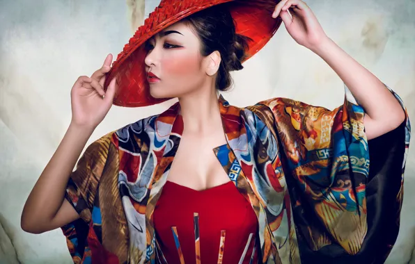 Picture pose, style, model, hat, hands, makeup, Asian