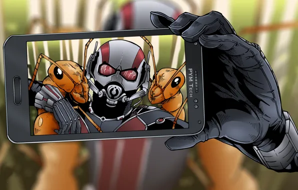 Picture photo, hand, phone, comic, ant-man