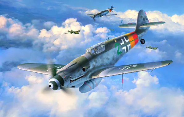 Picture aircraft, Messerschmitt, Germany, Air force, WW2, Painting, Fighter, Bf.109G-10