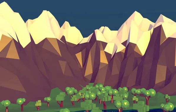 Wallpaper trees, mountains, vector, low poly images for desktop ...