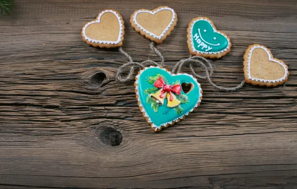Picture New Year, Christmas, heart, wood, merry christmas, cookies, decoration, xmas