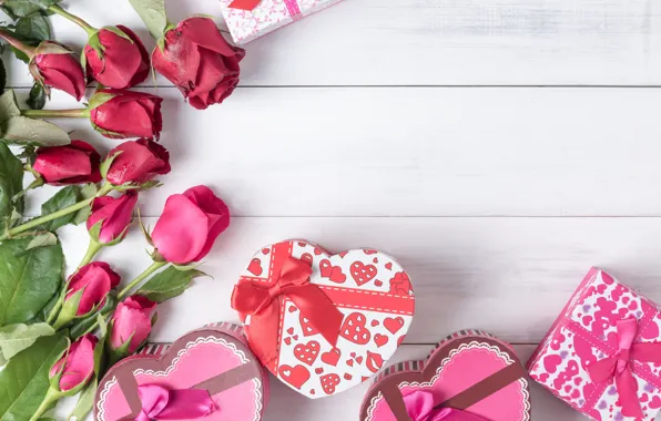 Wallpaper love, flowers, heart, roses, gifts, red, red, love, bow, box,  heart, wood, flowers, romantic, valentine's day, gift images for desktop,  section праздники - download