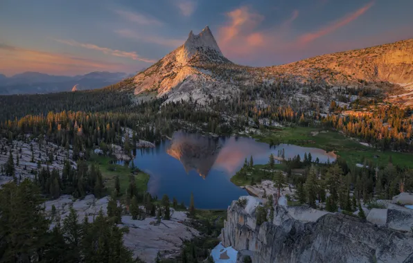 Picture reflection, mountain, peak, Cathedral Peak, Yosemite national Park