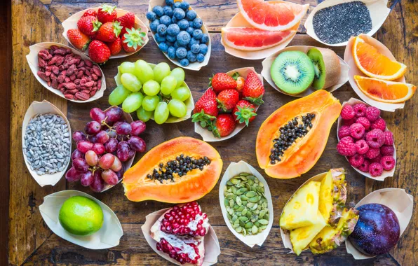 Picture berries, raspberry, background, tree, orange, kiwi, strawberry, grapes, lime, fruit, pineapple, vitamins, grapefruit, slices, garnet, …
