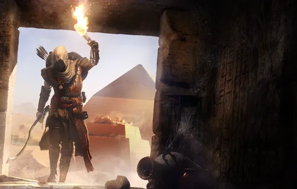 Picture pyramid, Egypt, torch, the crypt, assassin, Assassin's Creed, Assassin's Creed Origins