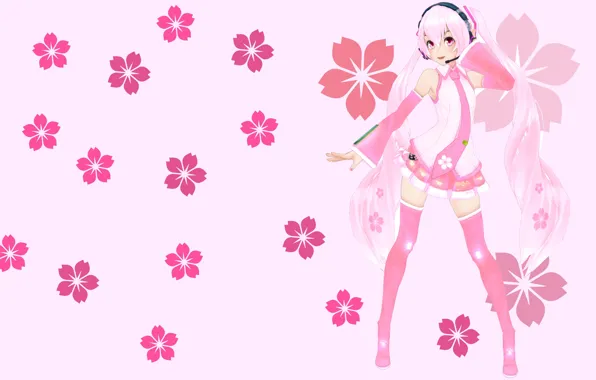 Picture flowers, anime, art, girl, Vocaloid, Miku, KasokuSato Sakura Miku
