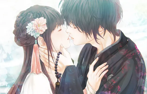 Picture girl, romance, anime, pair, guy