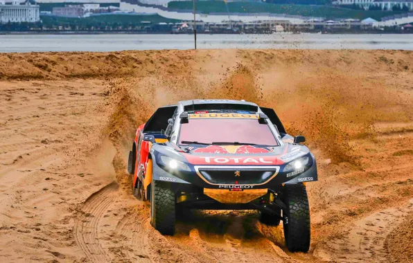 Picture Sand, 2008, Sport, Speed, Race, Dirt, Peugeot, Lights, Red Bull, Rally, Rally, Sport, DKR, Silk …