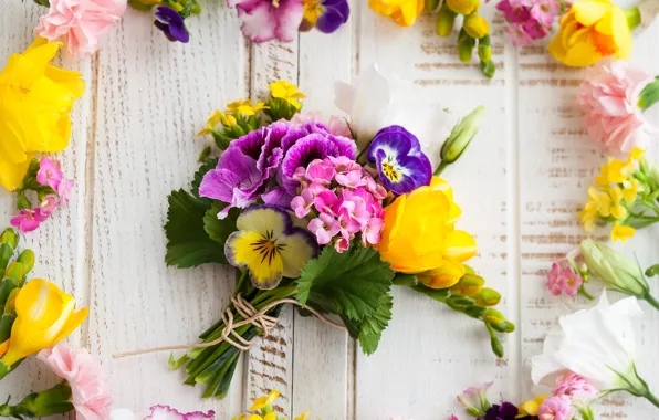 Picture flowers, bouquet, wood, flowers, beautiful, composition, frame, floral